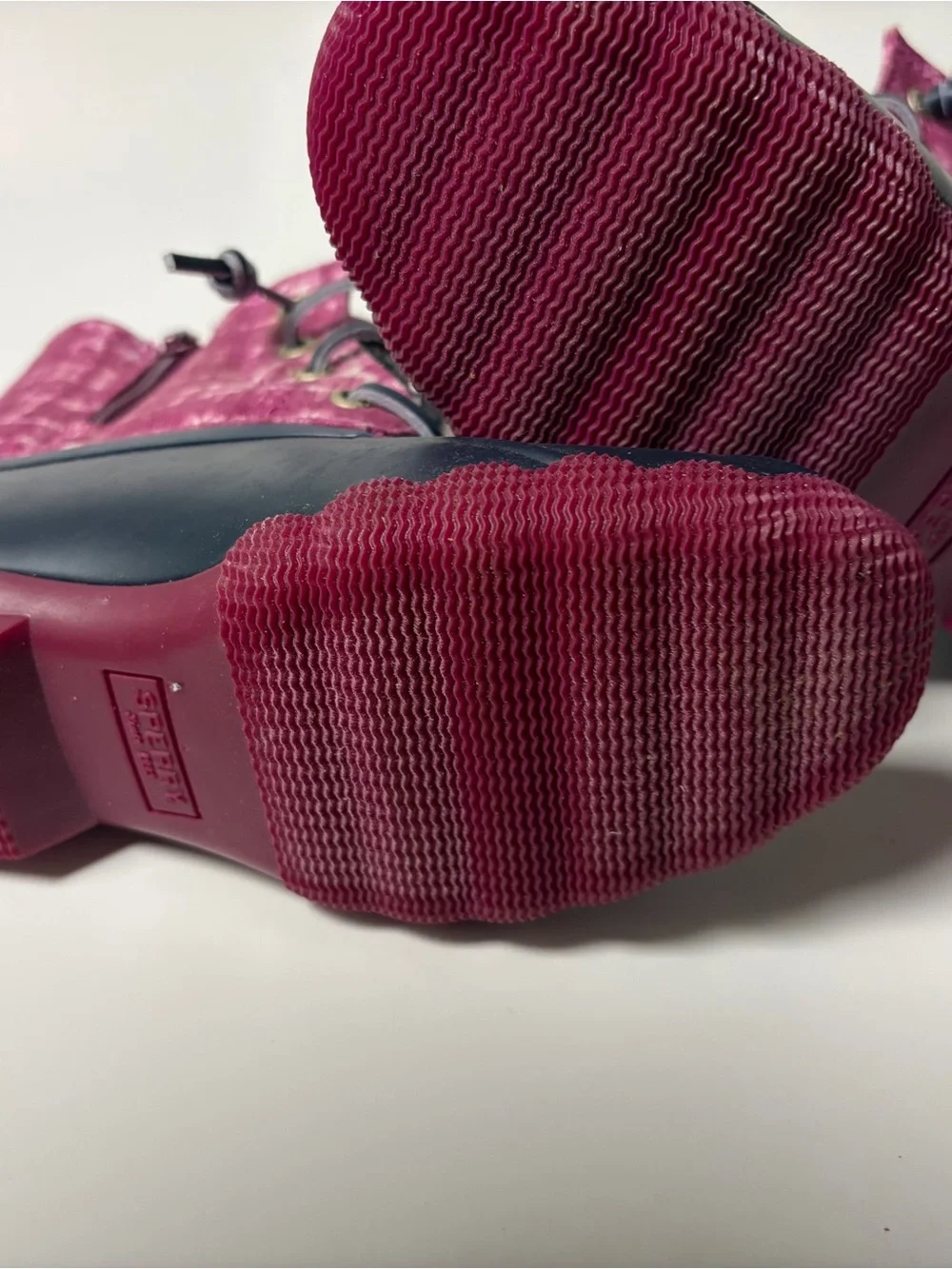Sperry Kids Navy and Pink Patterned Duck Boots
